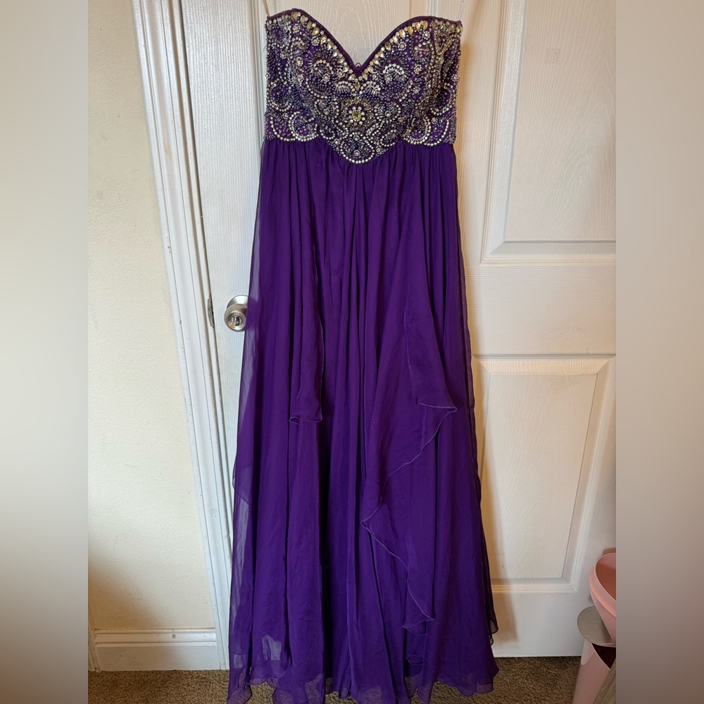 Sherri Hill Long Chiffon Purple Beaded Dress